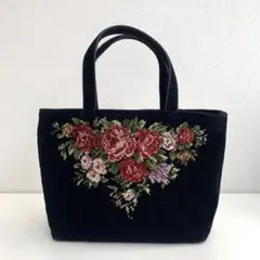 【美品】アーンジョー　花柄刺繍トートバッグ