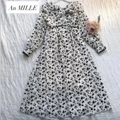 An mille 】アンミール タック襟ラッフルプリーツ 花柄ワンピース