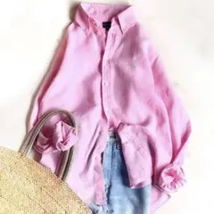 ラルフフローレン リネンシャツ ボタンダウン ポニー刺繍 オーバーサイズ ピンク