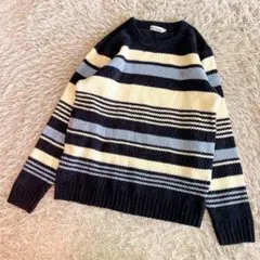 Hush Pappies ハッシュパピーズ　ワンポイント刺繍ロゴ　ボーダーニット