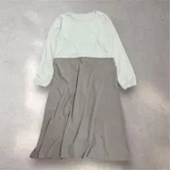 ドッキングワンピース　ウエストゴム調節可　ストレッチ　バイカラー　秋