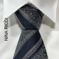 TG2855 NINA RICCI ストライプ シルク ネクタイ フランス製