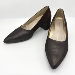 【美品】fitfit ポインテッドトゥ パンプス チャンキーヒール 23.5