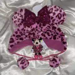 ミニーマウス ヒョウ柄ファンキャップ チャーム付き