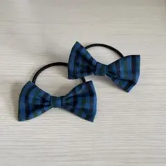 ファミリア風　ヘアゴム　青チェック