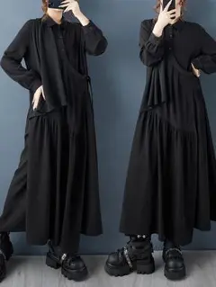 ファッション 切り替 シャツロングワンピース 無地 着痩せ効果 超人気商品