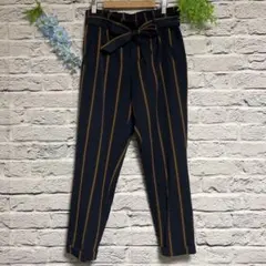 【超美品】ZARA ザラ ストライプ ワイド パンツ テーパード リボン M