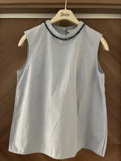 S MAXMARA ブルー×黒ビーズ　ブラウス　40サイズ