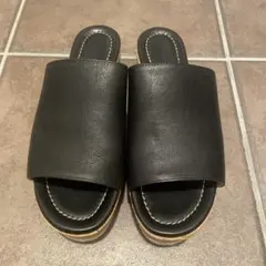 黒いレザーウェッジサンダル　ファビオ