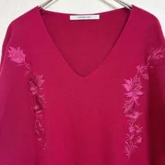 UNRELISH【M】ニット Vネック フラワー刺繍 ピンク