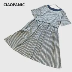 CIAOPANIC ひざ丈ワンピース 半袖 ストライプ 後ろファスナー ゆったり