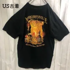 US古着Tシャツ黒　バックプリント　ワンポイント　スカル　ガイコツ　酒