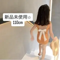 ワンピース水着 オレンジ ギンガムチェック柄 110