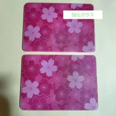 桜模様強化ガラス製プレート2枚セット