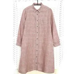 スタジオクリップ　チェック柄シャツワンピース　チュニック　リネン100%　羽織