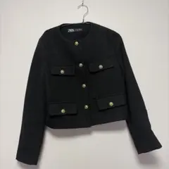 ZARA ノーカラージャケット ブラック XS