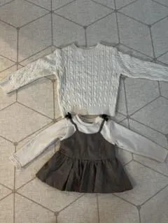 Petit main 女の子ハート長袖トレーナー　ニット 2枚セット100cm