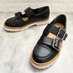 【超美品】あしながおじさん ダブルモンク ローファー 厚底 黒 22.5