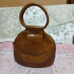 La STRADA ブラウン丸型アンティークハンドバッグ　本革　美品
