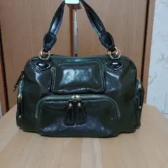 SAZABYグリーンレザー&エナメルトートバッグ 多ポケット