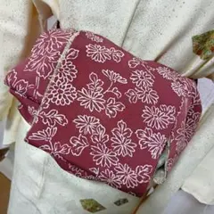 長尺大人の兵児帯ハンドメイド澪No2532着物リメイク正絹花柄 ワインレッド