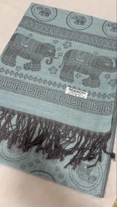 PASHMINA パシュミナ 大判ストール 象柄 エスニック グリーン