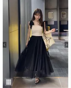 ボリュームロングチュールスカート[at118] grl ブラック