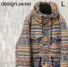 デザイン フリース 中綿ジャケット 総柄 長袖 サイズL ヴィンテージ 雪柄