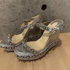 Christian Louboutinスタッズウェッジソールサンダル38シルバーのサムネイル