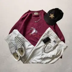 c-boy style ストリート ボルドー短丈スウェット × アメ製白チノ M