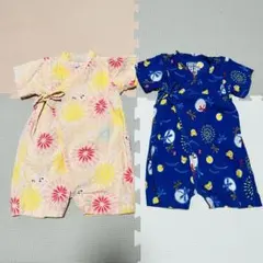 ミキハウス 甚平ロンパース 2枚セット S（60-70） 綿100% 花柄 和柄