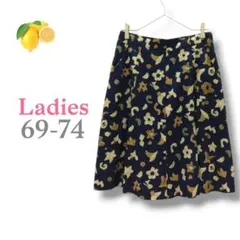 11『フレアスカート』ひざ丈 花柄 総柄【M】春 ネイビー