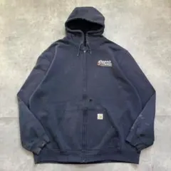 カーハート ジップパーカー アクティブ 企業ロゴ 古着 XL 紺 17746