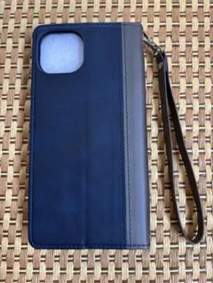 iPhone 15 Plus レザーケース ネイビー×グレー　マグネット