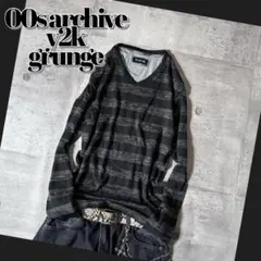 00s striped v neck l/s knit saw archive