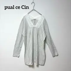 pual ce Cin レース付き長袖Tシャツ カットソー コットン100%