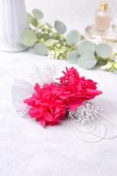 ハンドメイド　プリザーブドフラワーヘアアクセサリー　ホットピンク