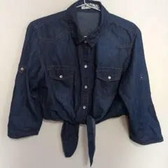 Rokadoui デニムクロップドシャツ リボン前縛り M