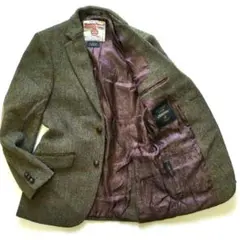 ハリスツイード テーラードジャケット くるみB エルボーパッチ　へリンボン