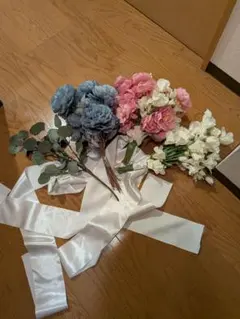 造花ブーケ　ウェディング　白　ピンク　青