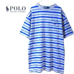 00’sポロ バイ ラルフローレン ボーダー Tシャツ Lサイズ グレー×ブルー