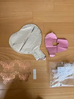 ハート型バルーンセット、蝶（デコレーション用）、バルーンスティック