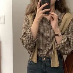 チェック柄シャツ レディース キレイめ 春服 韓国 ブラウス ゆったり トップス