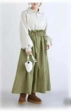 w closet ぺールグレー×オリーブグリーン ドッキングワンピース　新品