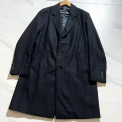 美品　CARUSO　カルーゾ　グレンチェック柄　チェスターコート　ネイビー　XLのサムネイル