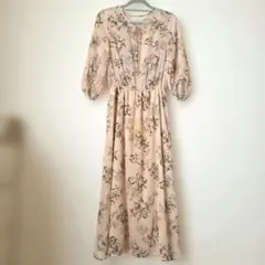 【ROPE PICNIC】 花柄シフォンロングワンピース ピンクベージュ S