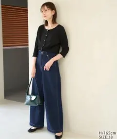 【ウエスト革命デニム】ウエストシェイプデニムワイドパンツ　ロペピクニック　38