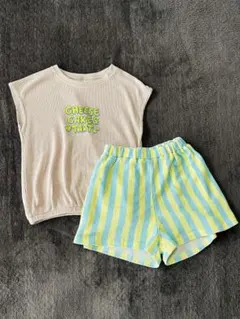 セットアップ 100cm ワッフルTシャツ＋ストライプパンツ 夏 子供服のサムネイル