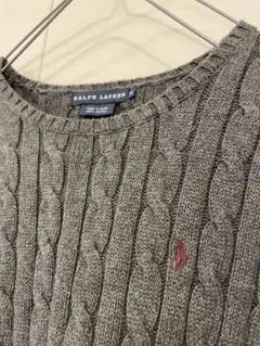 RALPH LAUREN ケーブルニット 半袖 グレー M ラルフローレン