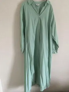 ミントグリーン 長袖 シャツワンピース